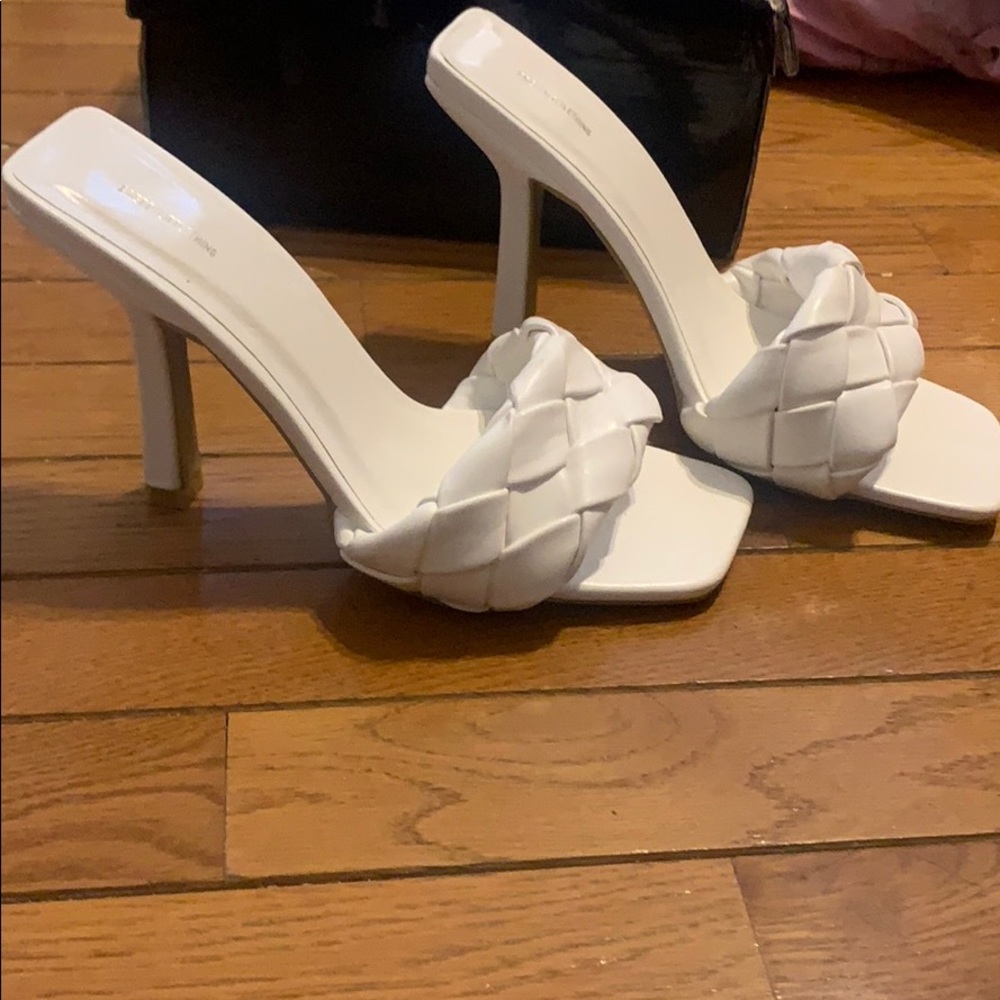 White Square Toe Sandals Sz 37